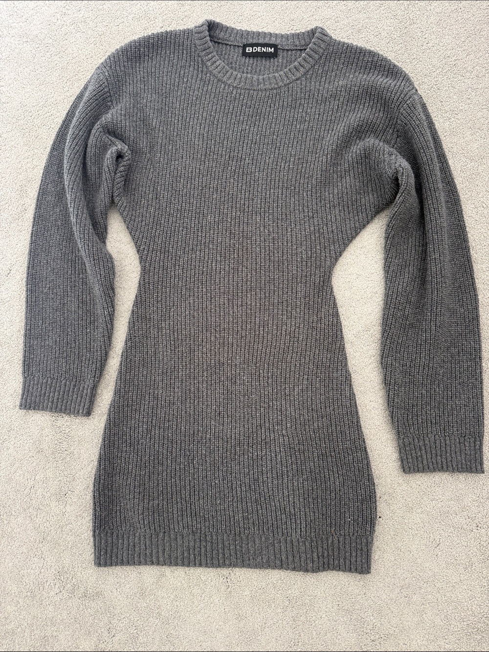 EB denim Gray Ribbed Knit Sweater Dress
